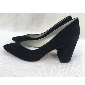 1state Black Suede pointy toe block  heels pumps i
